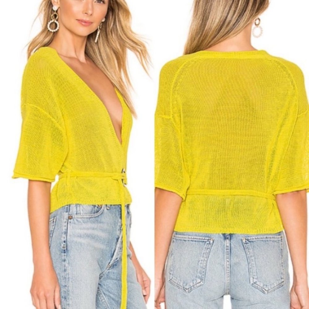 Free People Oh Hello Cardi Yellow. L